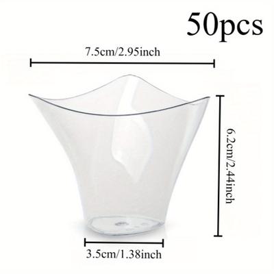 TEMU 50pcs Mini Dessert Cups, Large Swirl - Clear Plastic Parfait Appetizer Bowls | Reusable Square Serving Bowls For , Puddings & Party Desserts | Events & Image