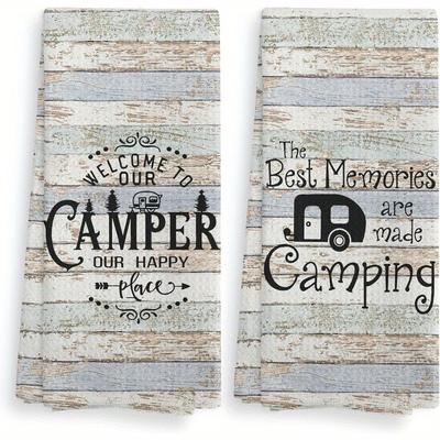 TEMU 2pcs Modern Polyester Camper Camping Kitchen Towels, 18x26 Inch, Hand Towels, Machine Washable, Themed, Oblong Shape, Ideal Gift For Rv And Camping Lovers Image