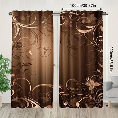 TEMU 2pcs 2d Flat Printing Digital Print1 Curtains Decor For Living Room, Bedroom, Kitchen, Stylish Room Decor With Blackout Effect And (not -layer Curtains) Image