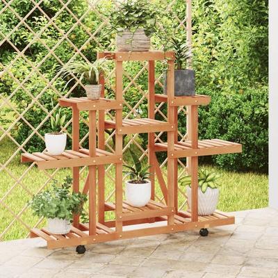 TEMU Plant Stand With Wheels 110x25x101cm Solid Wood- Displaying Potted Plants And Other Decorations. Image