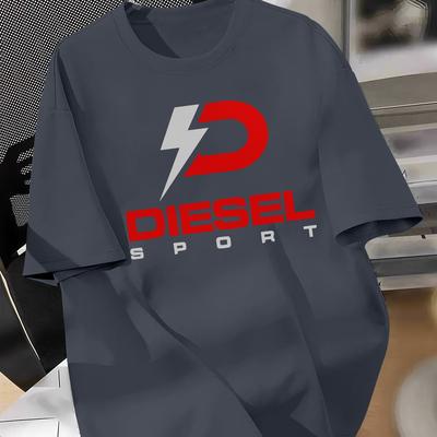 TEMU -powered Sports Print Polyester Men's T-shirt, Trendy Round Neck Short Sleeve, Slightly Stretchy, Summer Tee, Casual Outing, Travel Image
