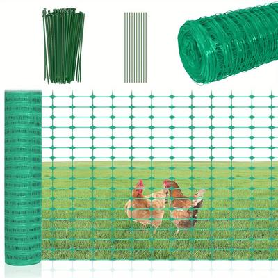 TEMU Fence Pe Plastic Rabbit Net Mesh Fence With Ground Spikes And Cable Ties, Green Image