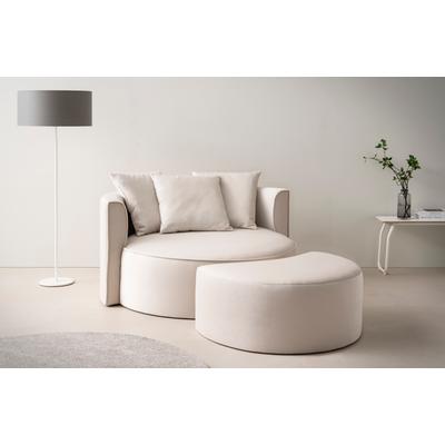 XXL-Sessel "ISALIE, Rundsessel mit Hocker, Lesesessel, Loveseat, Big-Sessel", beige (creme), B:153cm H:98cm T:208cm, LEGER HOME BY LENA GERCKE, Sessel, trendige Stoffe, mit 3 Zierkissen, große Sitzfläche Image