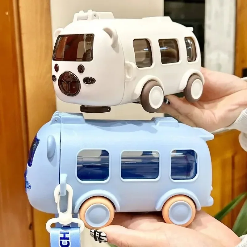 Cartoon Bus Stroh Tasse Nette Große Kapazität Im Freien Auto Wasser Tasse Kinder Drink Bounce Stroh Wasserkocher Image