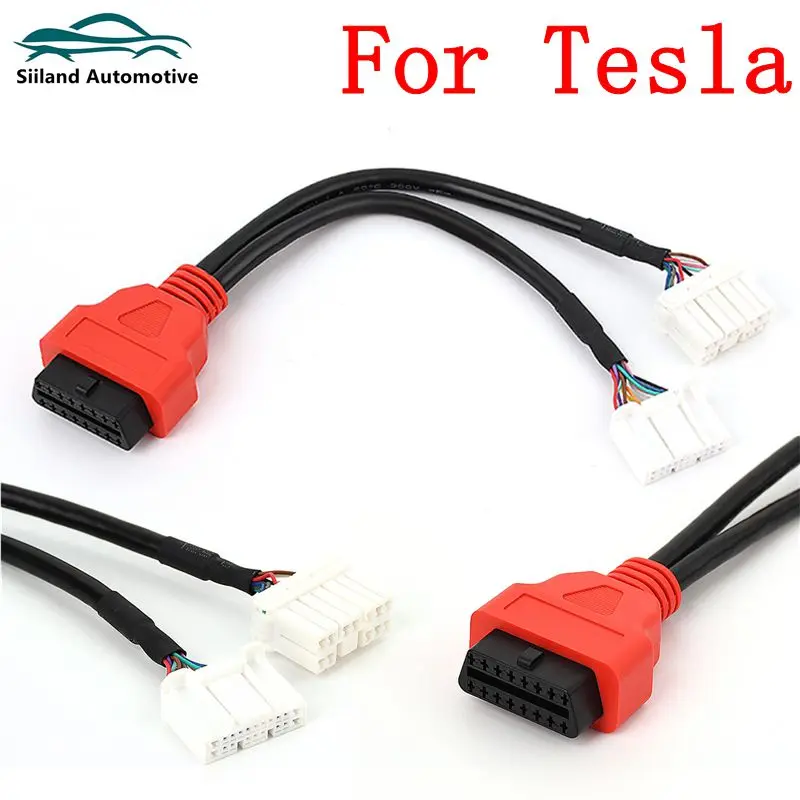 16 Pins OBD2 Adapter für Tesla Dedicated Kabelbaum 12P + 20P Doppelkopf-Konvertierungsleitung für Tesla 3 und Y-Diagnosekabel Image