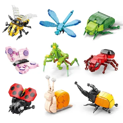 Zoo Tiere Sammlung Insekt Marienkäfer Biene Libelle Schmetterling Mantis Micro Bausteine Ziegel DIY Image