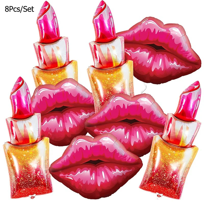 8 stücke große Lippenstift rote Lippen und Valentinstag Thema Party Dekoration Aluminium Film Ballon Set Image