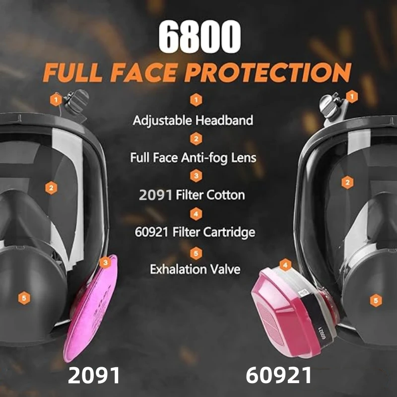 Wiederverwendbare Vollgesichts-Gasmaske: 6800-Maske mit Filter 60921 und 2021, geeignet zum Lackieren, mechanisches Polieren, Protokollierung, Schweißen, Du Image