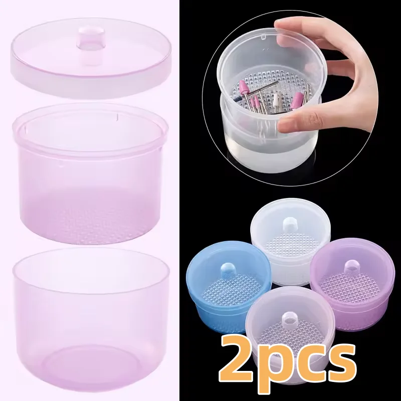 2 stücke Nägel Kunst Bohrer Bits Schleifen Kopf Sterilisator Desinfektion Box Reinigung Box Lagerung Fall Clipper Zubehör Maniküre Werkzeuge Image