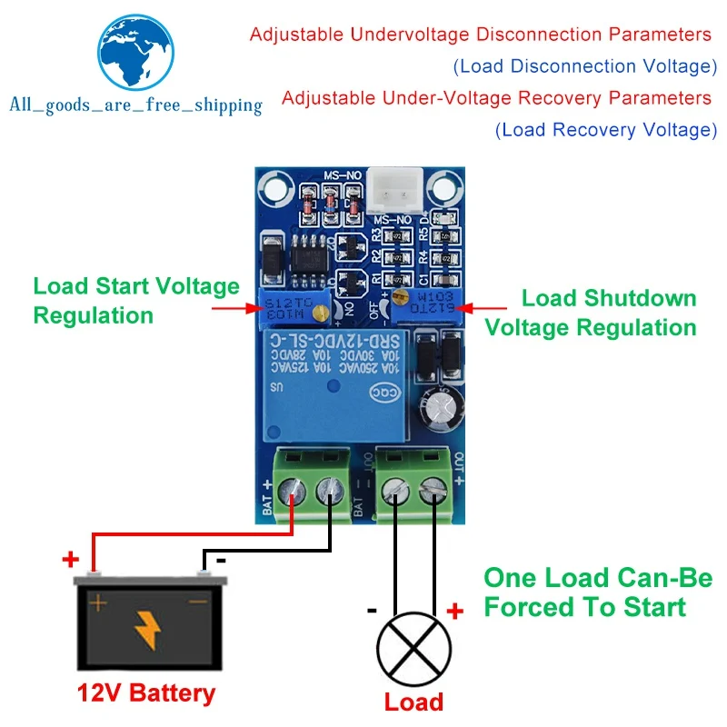 12V Batterie Niederspannung Abschaltung Automatische Schalter Wiederherstellung Schutz Bord Modul Unterspannung Schalter Modul Lade Controller Image
