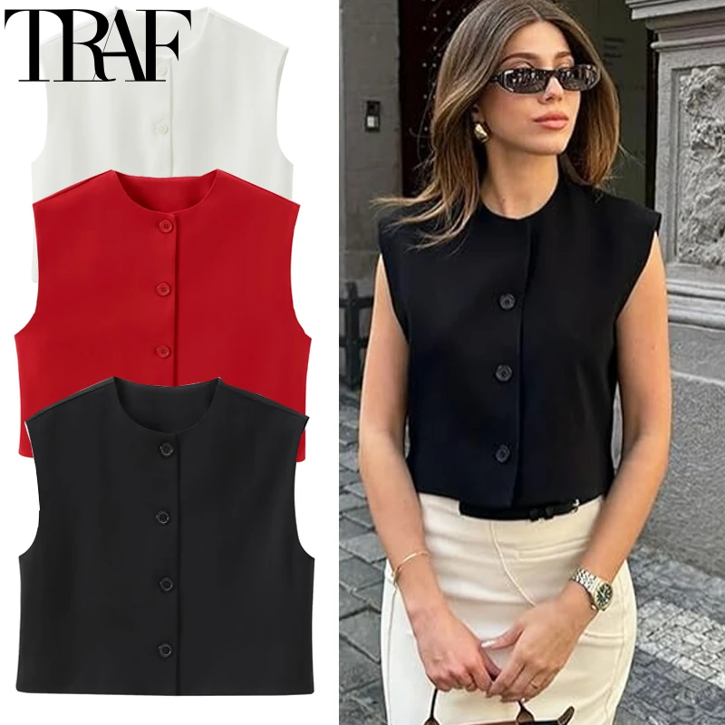 HXAO Woman 2025 Vests Top Sleeveless Vest Women Cropped Black Vest Waistcoat Summer Office White Red Vest Short Coats Suit Vest