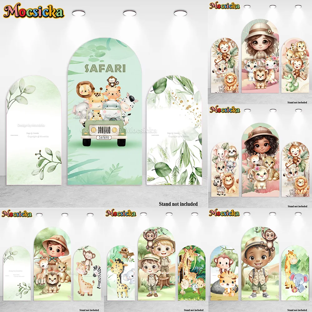 Mocsicka Safari Bogen Cover Junge Mädchen Baby Dusche Hintergrund Benutzerdefinierte Elefant Giraffe Hintergrund Tier Abenteuer Geburtstag Party Prop Image