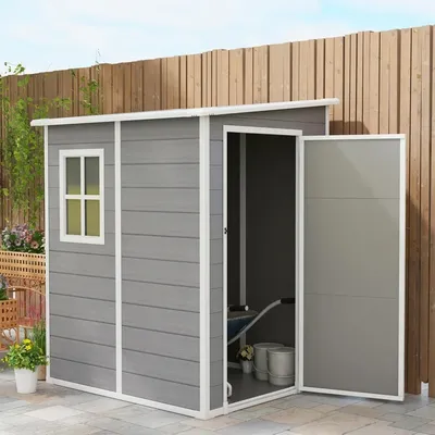 Plastic Garden Shed, Lean to Shed, Lockable Tool Storage House with Window, Vent and Plastic Roof