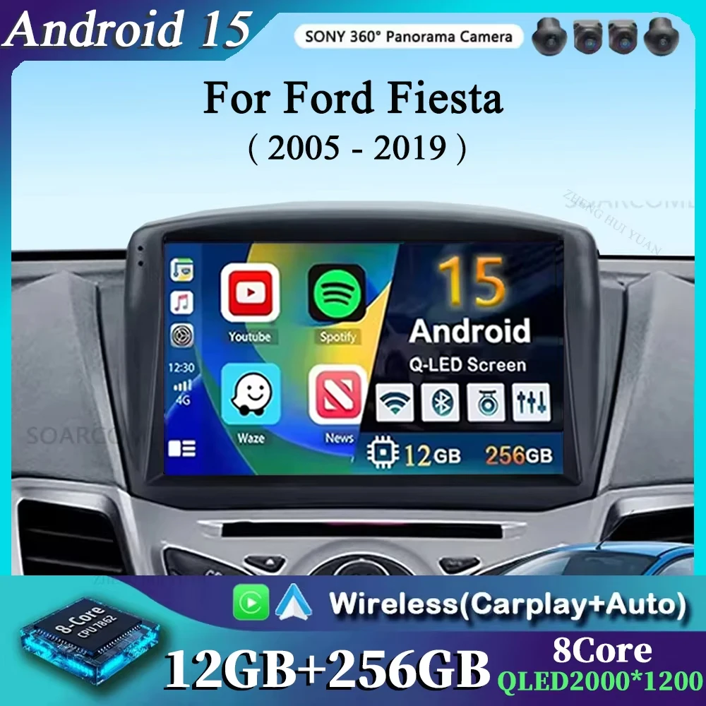 9 zoll Android 15 Für Ford Fiesta 2005-2019 Auto Radio Multimedia Stereo Carplay Navigation GPS DSP DVD Player 2 Din 4G WIFI