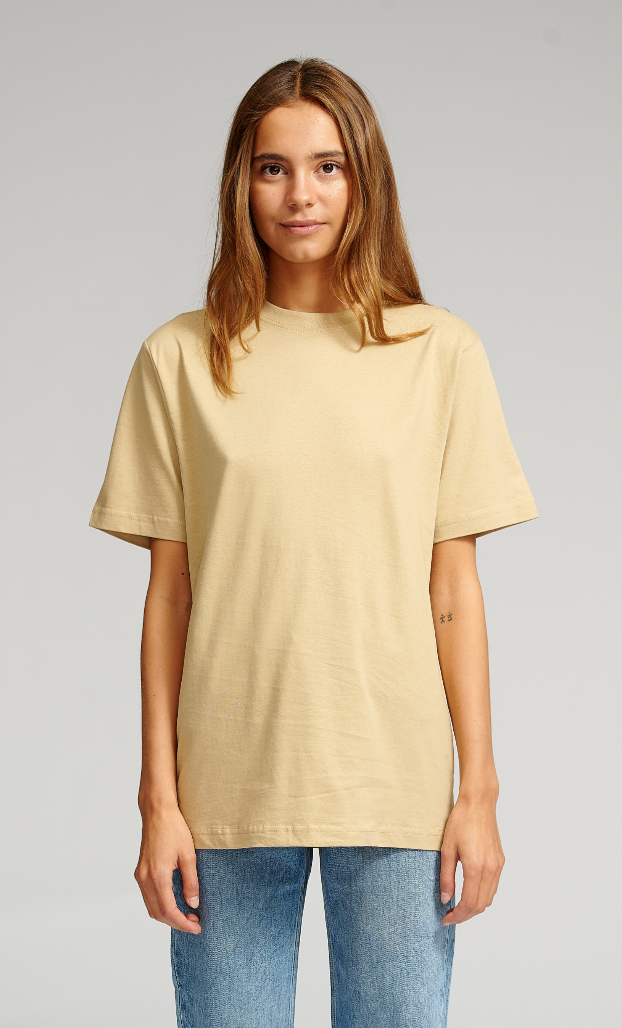 Übergroßes T-Shirt – Beige Image