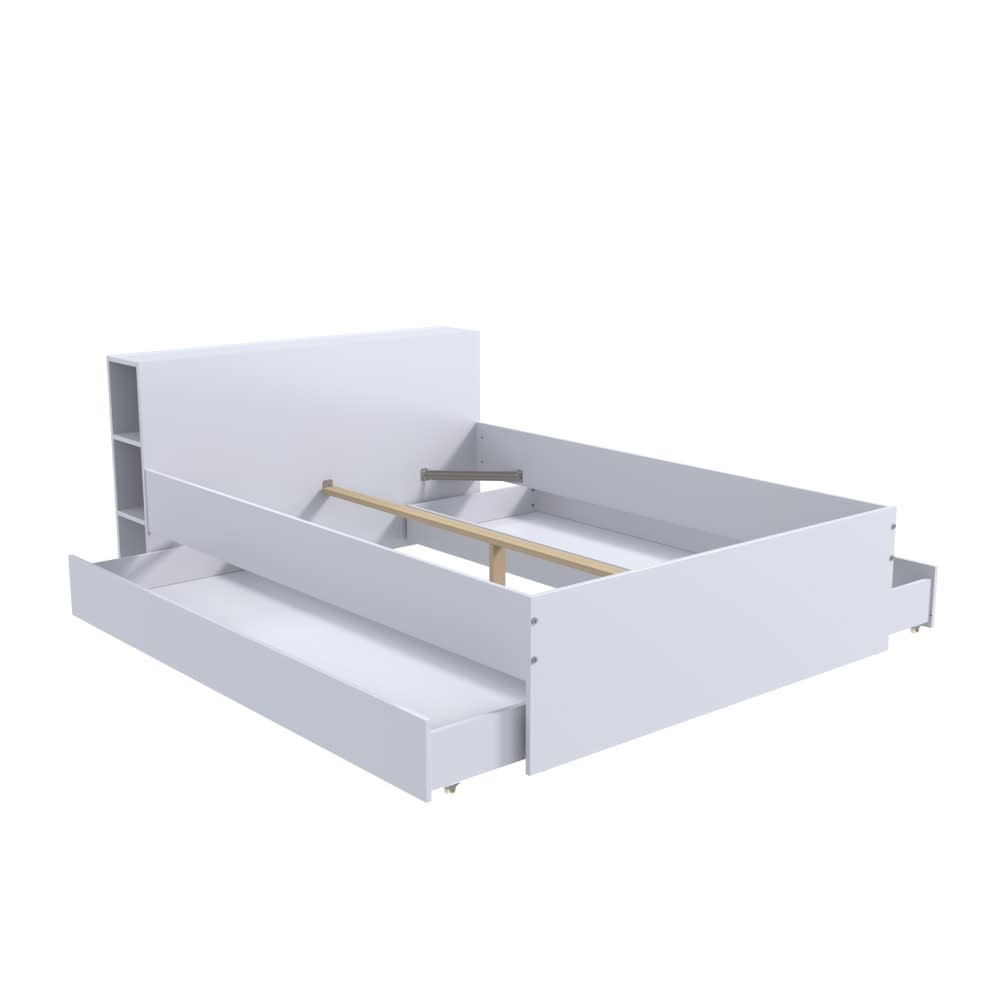 Lit avec 2 tiroirs et rangements blanc 160x200 cm