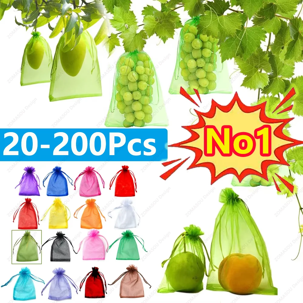 Sacs de Protection des raisins et des fruits, 20 à 200 pièces, sacs de culture des fruits, filet Anti-oiseaux de jardin, sac à légumes en maille, sacs à fraises, outils de jardin
