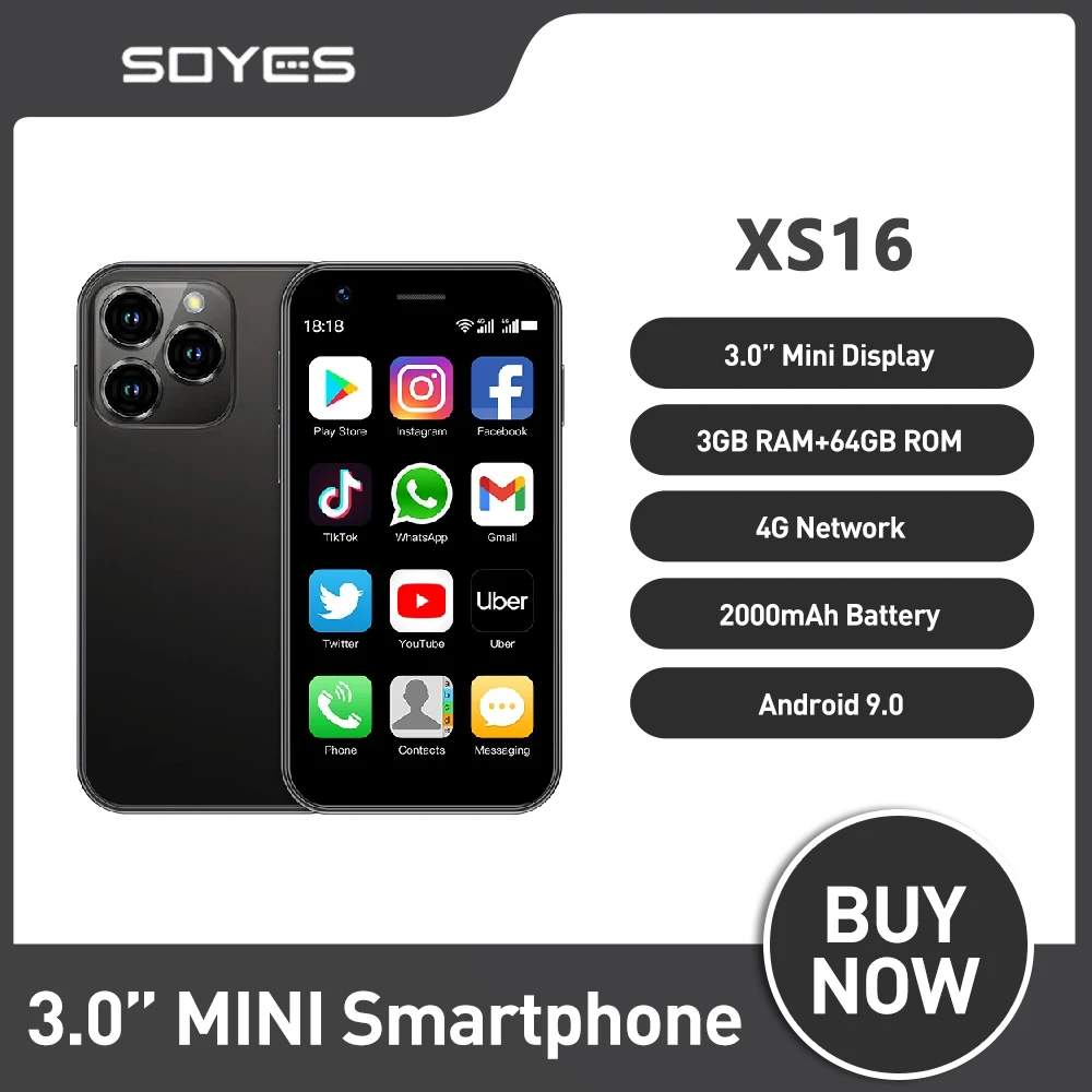 SOYES XS16 Mini Smartphone téléphone 4G LTE 3GB + 64GB 3 pouces téléphone Portable Android10 2000mAh 5MP double SIM Mini téléphone Portable