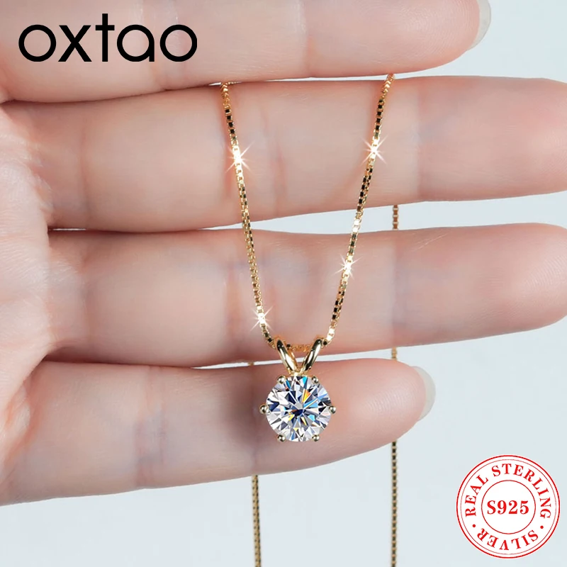 OXTAO D VVS1 0.5-5ct Moissanite Solitario Collane con ciondolo Donna Argento 925 Collana con catena clavicola Regalo di gioielli di lusso
