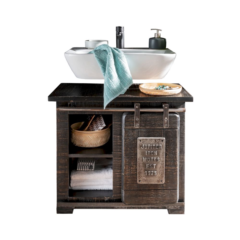 3S Frankenmöbel »Cosma« Massivholz Badezimmer-Unterschrank I grau Image