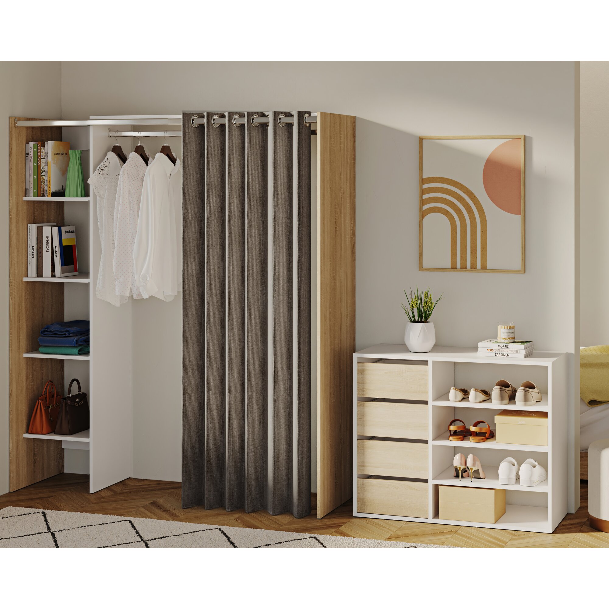 TemaHome »Tom 1« Kleiderschrank mit Vorhang Eiche Taupe