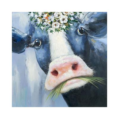 La Casa »Kuhkopf mit Blumen und Gras« Ölbild handbemalt 100x100 cm Image