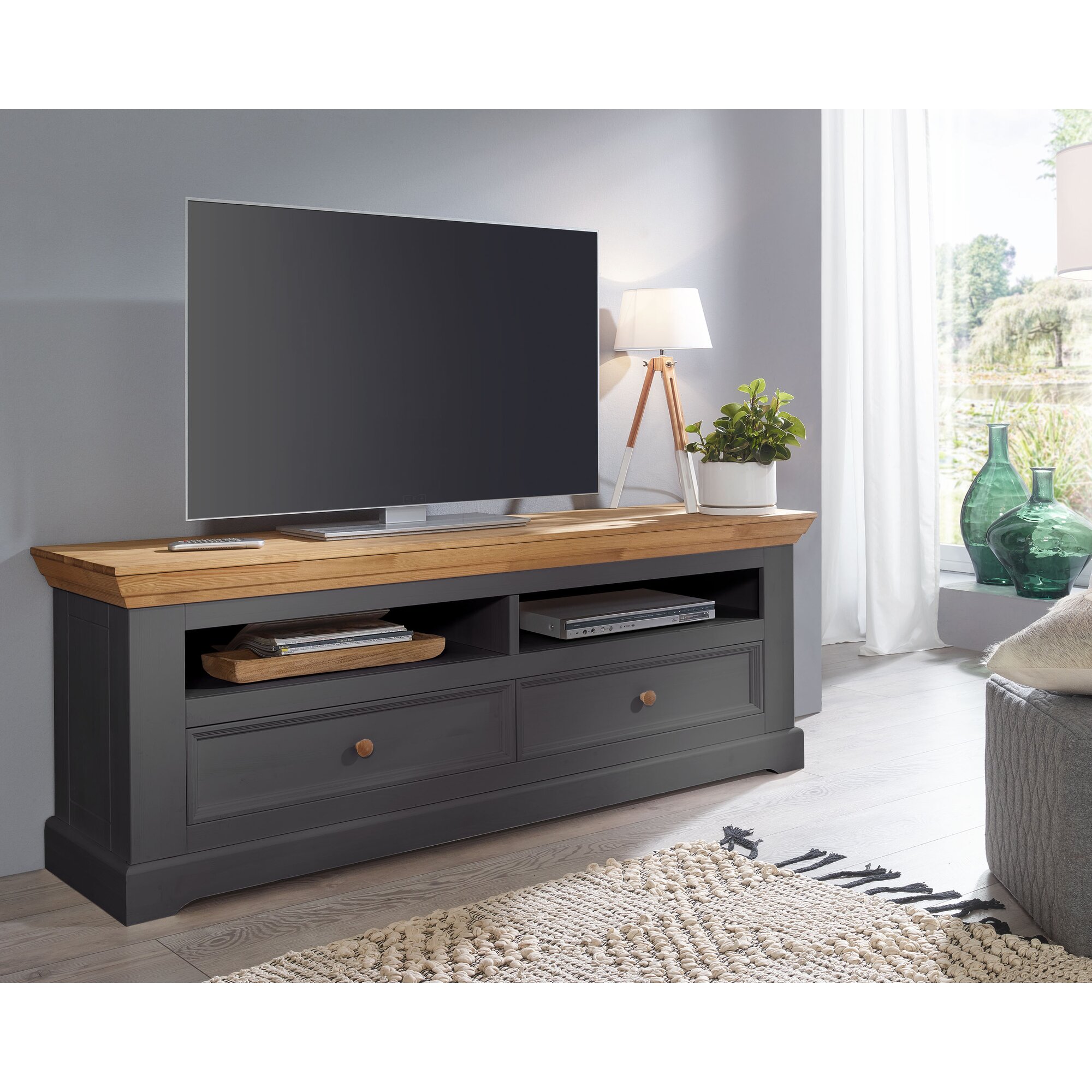 3S Frankenmöbel »Country« Massivholz Lowboard ll grau