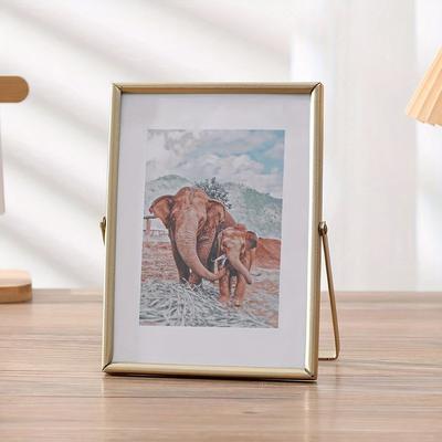 TEMU 1pc European Vertical Desktop Photo Frame - Metal, 6/7/8 Inches, Clear Ps Panel, Rectangular, Ideal For Home Decor, Photo Display Frame|metallic Finish| Frame, Picture Frame Decor Image