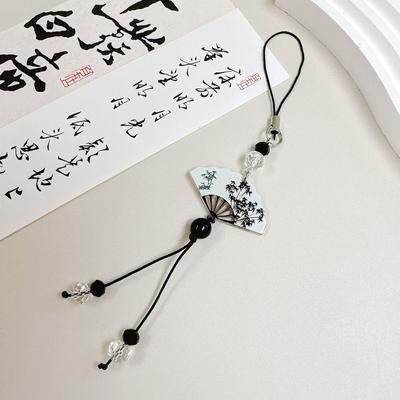 TEMU Elegant Black & White Pendant Phone Chain - Retro Beaded Design With Intricate Patterns, Anti-loss Features, Stylish Accessories, Stylish Phone Accessory| Pendant Charm|durable Phone Chain Image