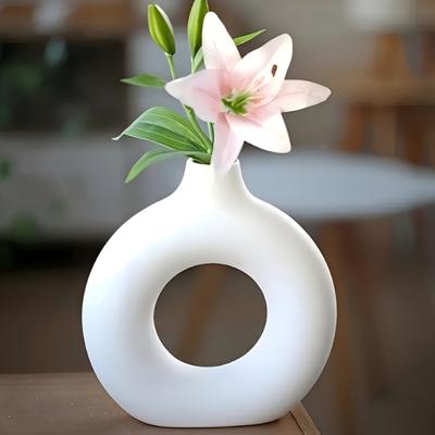 TEMU 1pc Elegant Round Cutout Plastic Vase - Ideal For Room Decor, Dried Flower Arrangements, Round Vase For Table, Tv Stand, And More, Living Room Vase | Art | Durable Plastic Vase, Vase Decor Image