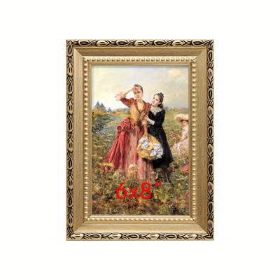 TEMU 1pc Vintage Golden Patterned Picture Frame - Fits 5x7, 6x8, 7x10 Photos, Living Room & Bedroom Wall Decor, Single With Polystyrene Material, Tabletop Display Image