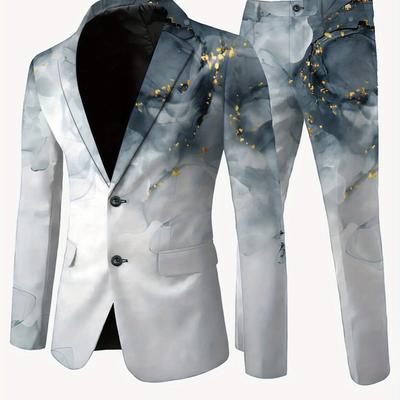 TEMU Men' Dopamine Print Blazer & Pants Set - Casual Long Sleeve, Lapel Collar, Pockets, Wear, Casual Attire|modern Casualwear|polyester Blazer Image