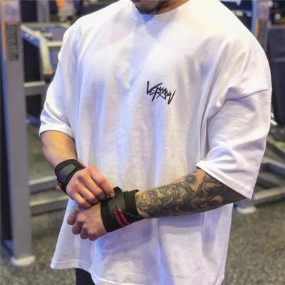 TEMU Men's Big & Tall Bodybuilding T-shirt - Oversized Soft Cotton Half Sleeve Tee, Gym-ready Workout Shirt With Streetwear Style, Breathable Casual Wear For Fitness Enthusiasts Image