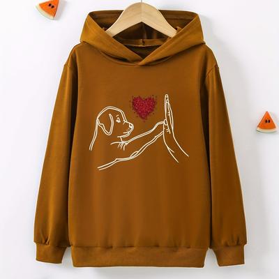 TEMU Dog Girl's And Cozy Sweatshirt, Casual Long Sleeve Pullover Hooded Sweatshirt Tops Image