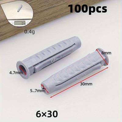 TEMU 100pcs Of Gray Plastic Four-sided Expansion Tubes, Nylon Expansion Threaded Tubes, Wall Plugs Suitable For Hollow Walls And Foam Brick Expansion Rubber Plugs. Image