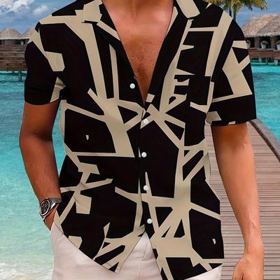 TEMU Men's Summer Casual 3d Print Shirt, 100% Polyester, Print, Comfortable Loose Fit, Woven Fabric, Stretch, Lightweight 120g/m², Lapel Collar - Trendy Top Image