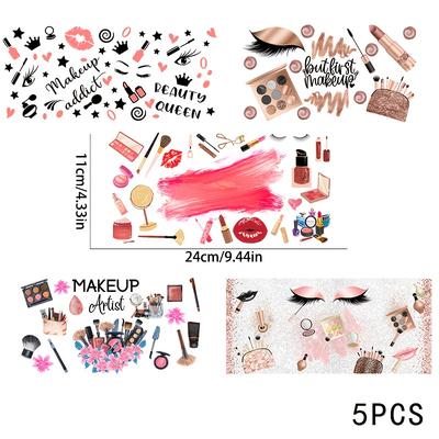 TEMU A Set Of 5 Stylish And Sexy Rose Golden Cosmetic Uv Dtf Stickers, 16 Ounces With High , Suitable For Glass Cups, Ceramic Mugs, Phone Cases, Laptops, Etc. (uv Packaging Only) 4.3*9.4 Inches Image