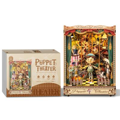 TEMU Whimsical Fairy Tale Puppet Theater With Movable Figures - Colorful Wooden Bookend Decor, Home Accent For Kids’ Rooms, Mixed Colors, Magical Design Image