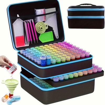 TEMU 1pc Diamond Painting Storage Case With Accessories - Nylon Organizer For Beads, Rhinestones, Crystals - 30/60/120/240 Slots - Blue, Ideal For Christmas & Halloween Crafts Image