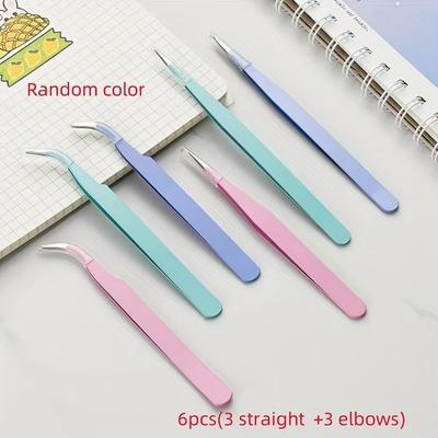 TEMU 6-pack Macaron Tweezers, Stainless Steel Precision Tools For Scrapbooking, Nail Art, Stickers & Diy, Non-electric, Unscented, Mixed Colors Image