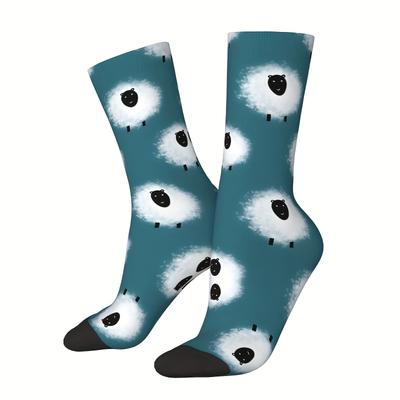 TEMU 1 Pair Of Unisex & Vintage Style Novelty Pattern Crew Socks, Trendy Graffiti Men Women Socks, Crazy Funny Socks For Gifts Image