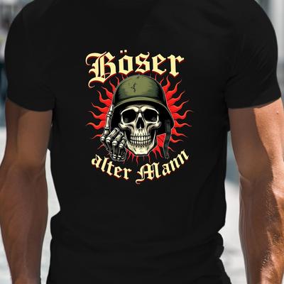 "TEMU Men's Skull & Graphic Print T-shirt - Royal Blue Crew Neck Short Sleeve Tee, Lightweight Summer Top With "böser Alte Mann" Design, Casual Fit For Adults, Machine Washable Clothing, Skull T Shirt" Image