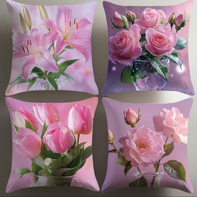 TEMU 4pcs Pillowcase, Pillow, 17.72*17.72, Suitable For Living Room Sofa, Bed, Bedroom, Home Decoration, Car Pillowcase, No Pillow Image