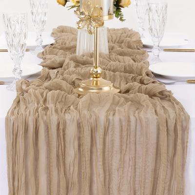 TEMU 5pcs Boho Chic Polyester Gauze Table Runners - Vintage Country Style Cheese Cloth For Weddings, Bridal Showers & Birthday Decor Image