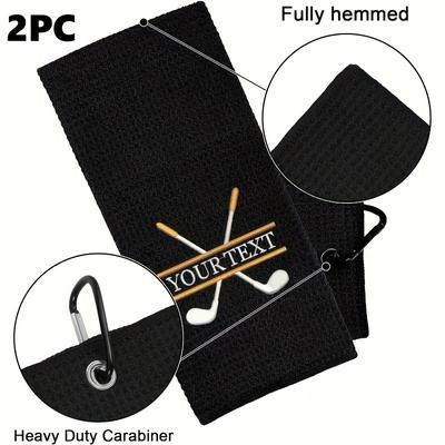 TEMU 2pcs Personalized Golf Towels, Men's Golf Gift With Clip, Embroidered Golf Ball Bag Towel, Custom Men's Golf Accessories, Microfiber Quick-dry Sweat Absorbent Waffle Weave Sports Towel Image