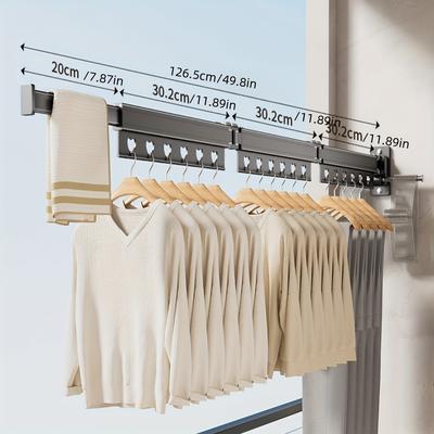 TEMU 1pc Space-saving Foldable Clothes Hanger With Rotating Design, Aluminum Wall-mounted Clothes Rack, With Drilling Or No-drilling Options, Home, Apartment, Or Dorm Use, Drying Racks Image