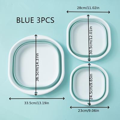 TEMU 3pcs Portable Foldable Plastic Foot Basin - Oval Shape, Light , Compact Travel- For Home, Dorm, Student Use, Foot Soak | Contemporary Style | Durable Plastic Image