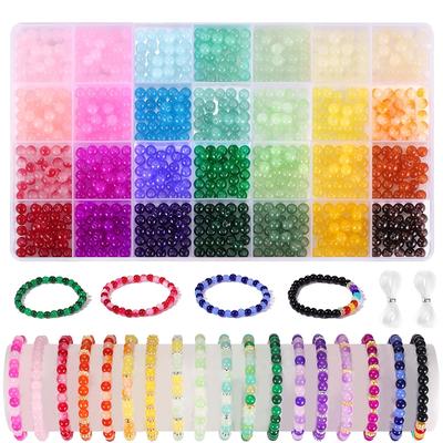 TEMU 840pcs 6mm Glass Beads Bracelet Making Kit - 28 Colors Making Round Friendship Bracelet Beads Gift Handicraft Materials, Without Battery Image