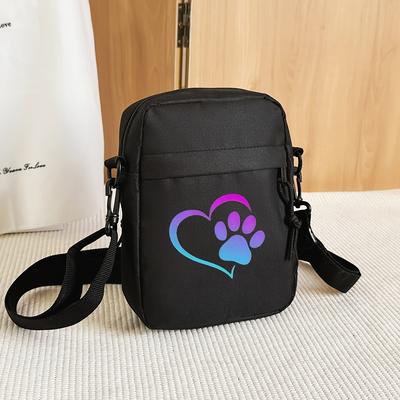 TEMU Men' Oxford Crossbody Bag With Colorful Paw - Adjustable Strap, Compact Shoulder Sling For Everyday Use, Casual Outing Accessory, Accessory, Secure Zipper Closure Image