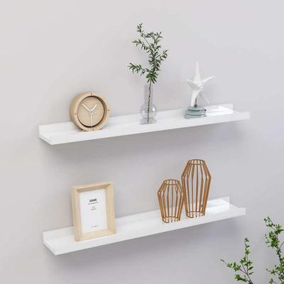 TEMU Wall Shelves 2pcs. High-gloss White 60x9x3 Cm. High-quality With Stable Design For Home Decoration. Image